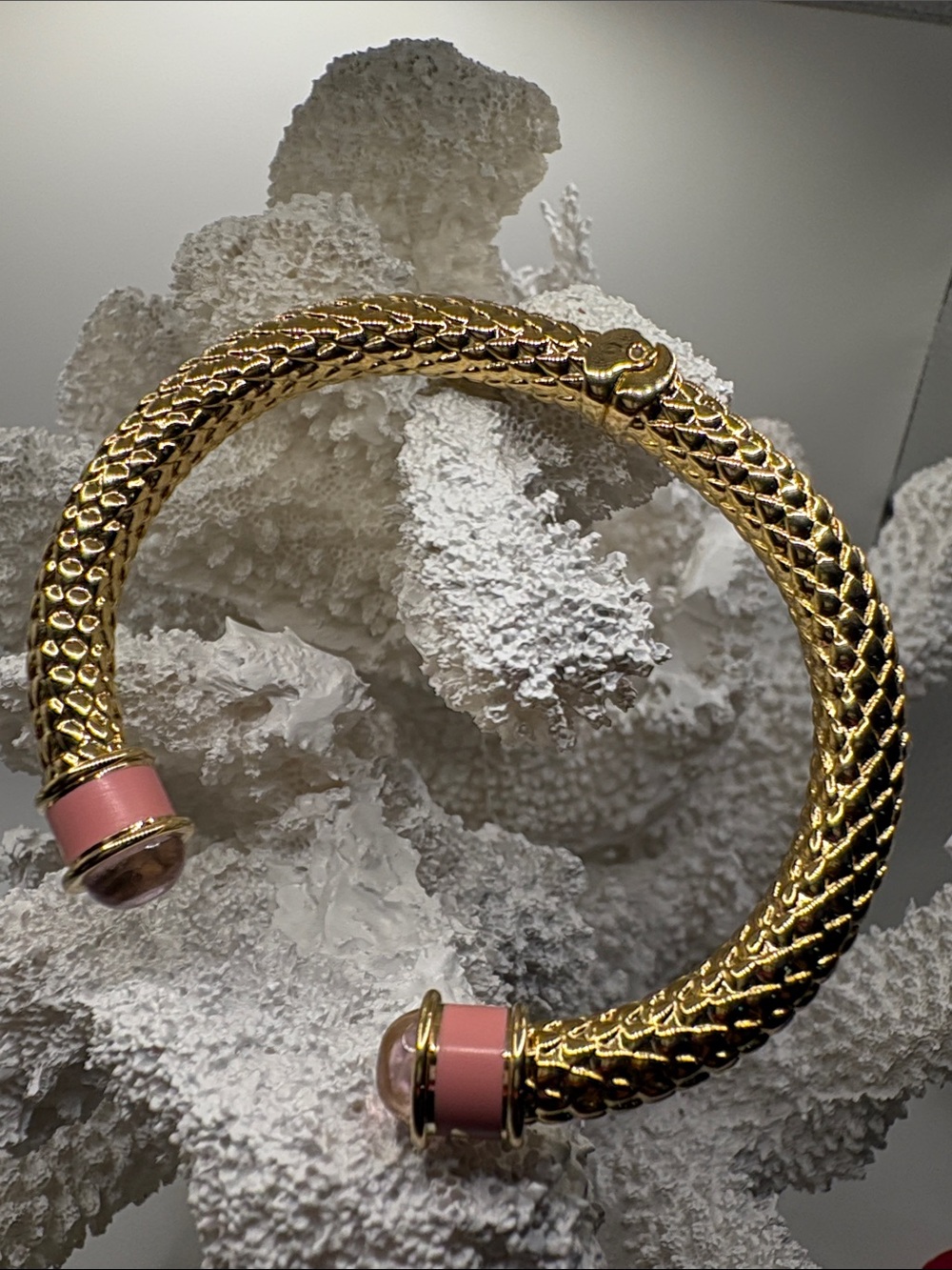 Halcyon Days Gold-Tone Snake Cuff Bracelet with Pink Accents